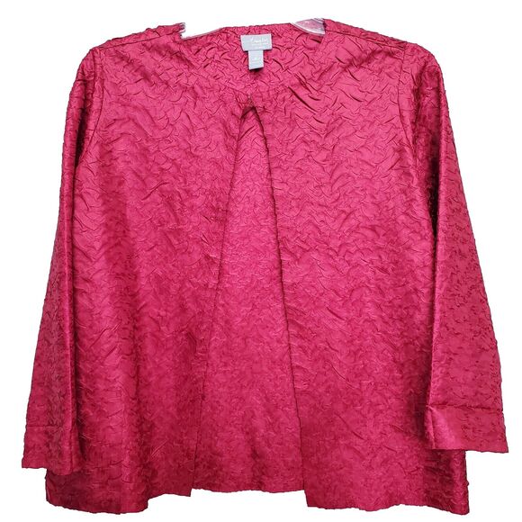 Chico's Travelers Rouge Red Sloane Textured Crinkle Jacket Size 2 Large - Picture 1 of 5